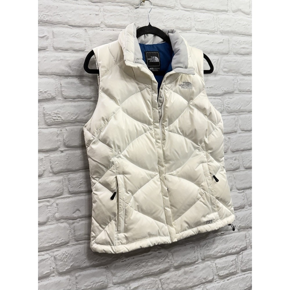 The North Face 550 Goose Down Quilted Puffer Vest Women's Sz Medium White‎ Blue - Picture 3 of 14